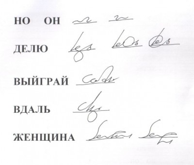 Написание тех же слов, но краткобуквами по БТ.