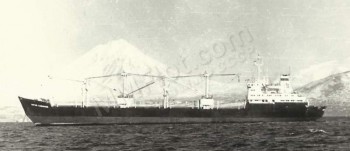 Т/х «Юрий Савинов». Отдыхает, отстаиваясь где-то на якоре. Возможно,<br />         в бухте Петропавловска-Камчатского.<br />         Во, какие мы, оказывается, на самом деле, длиннючие!<br />         Нет, пароход этот всё-таки, что ни говори, заметно отъявленный<br />         красавец!